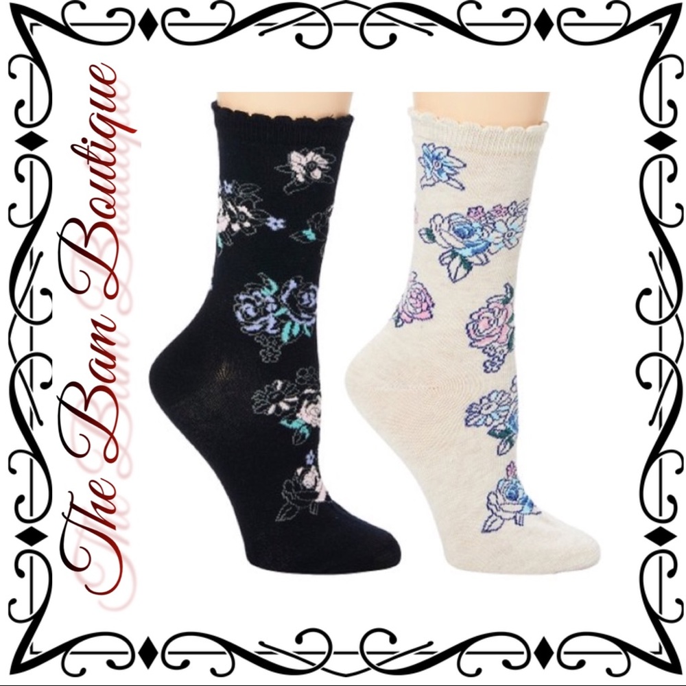 Black & Oatmeal Heather Florals 2 Pair Sock Set